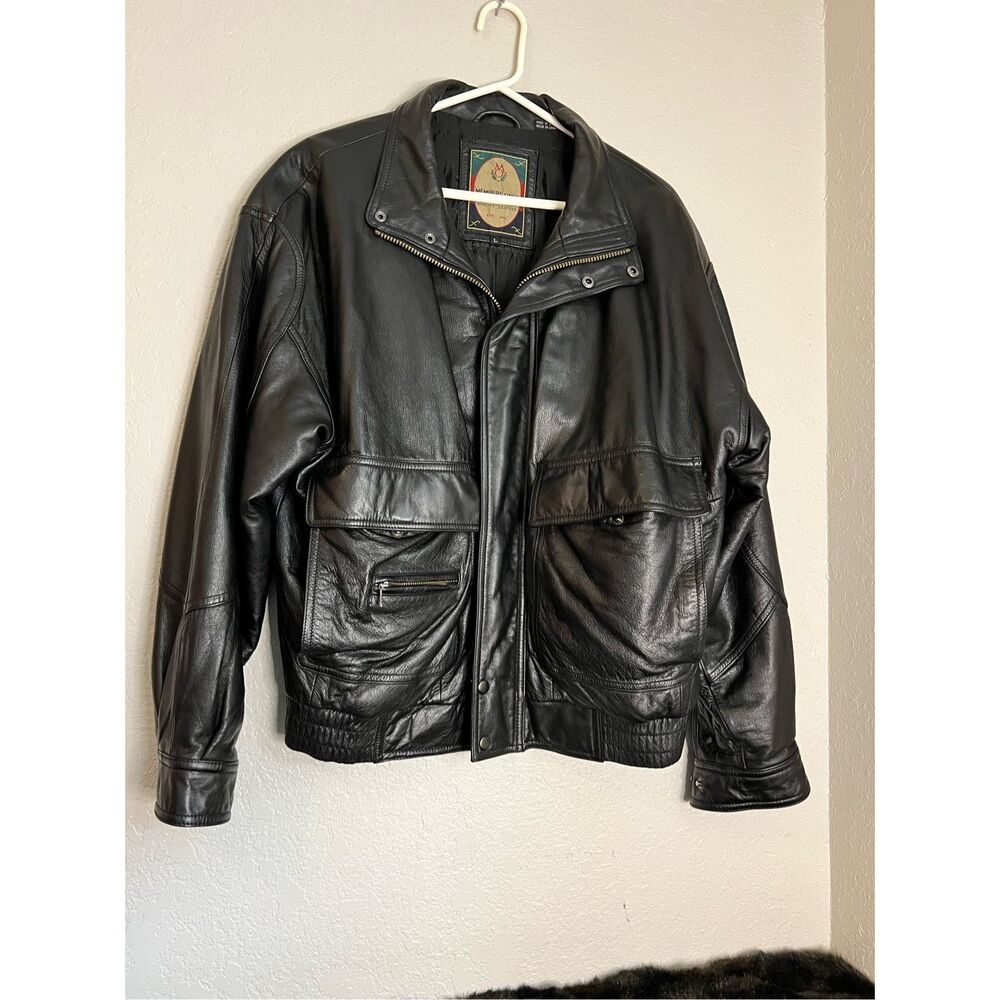 MEMBERS ONLY L Mens flight Bomber moto Jacket Genuine Leather y2k vintage
